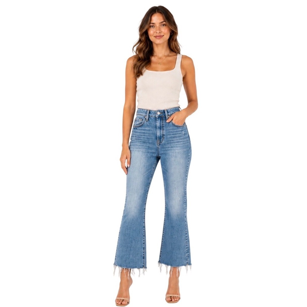 7 For All Mankind Ultra High Rise Dojo Jeans Medium Wash Blue Distressed 26